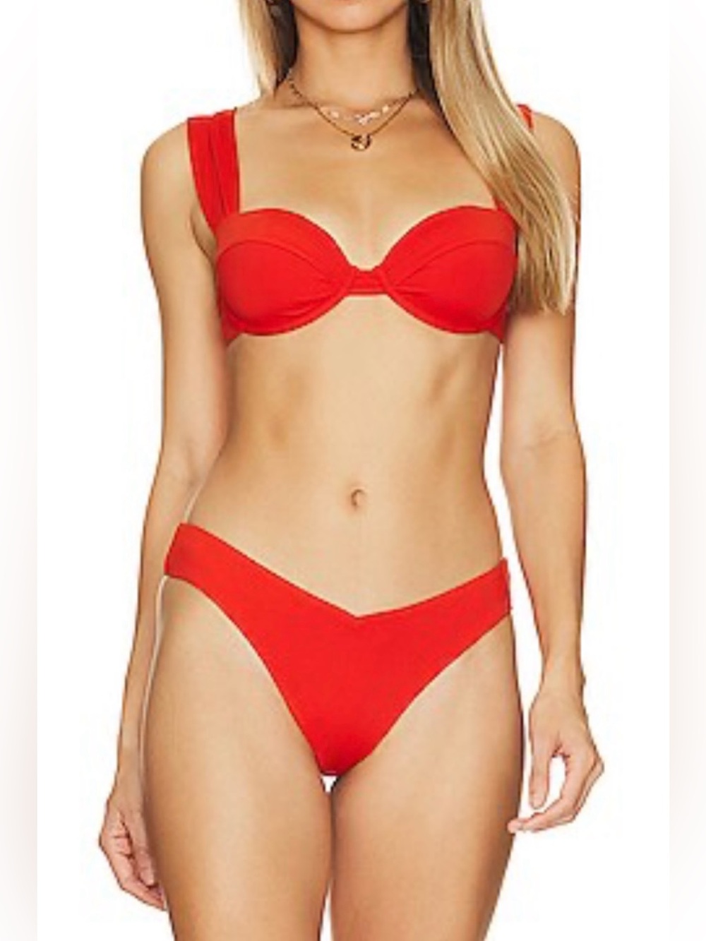 WeWoreWhat Claudia Top Ruched Bottom Bikini Set In Poppy Size Top S/M* Bottom XS